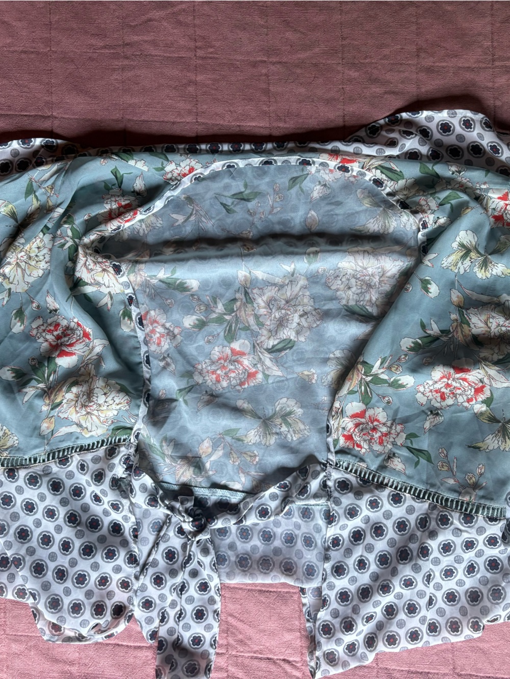 Floral & Geo Print Kimono- Swim Cover Up- Sage and White- Size XXL - Picture 4 of 11